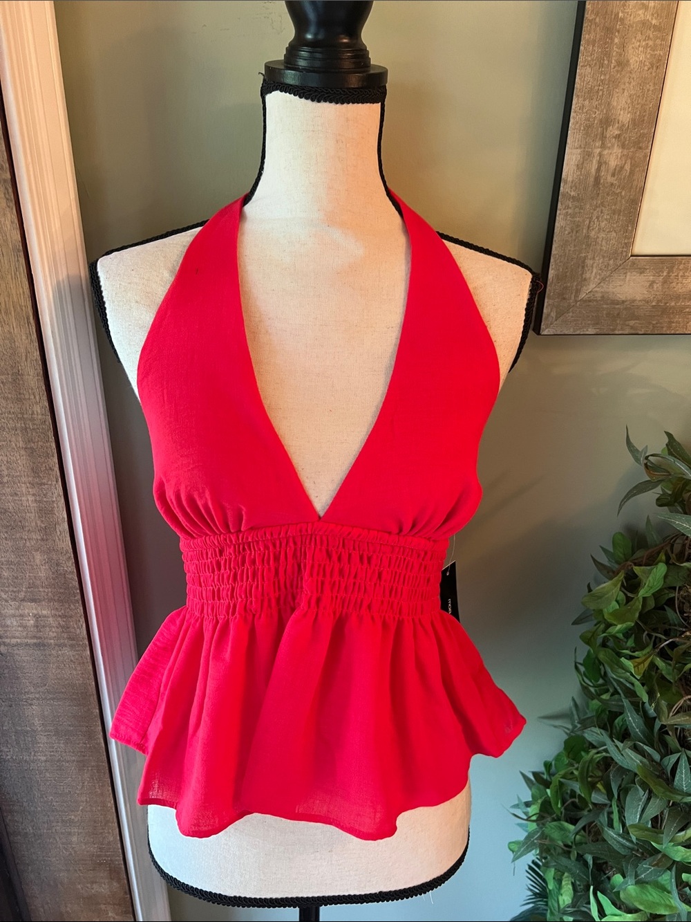 Moa Moa Vibrant Red Elastic Waist Blouse